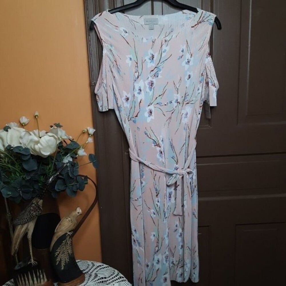 Belle Sky Women's Floral Cold Shoulder Pleated Dress size XL